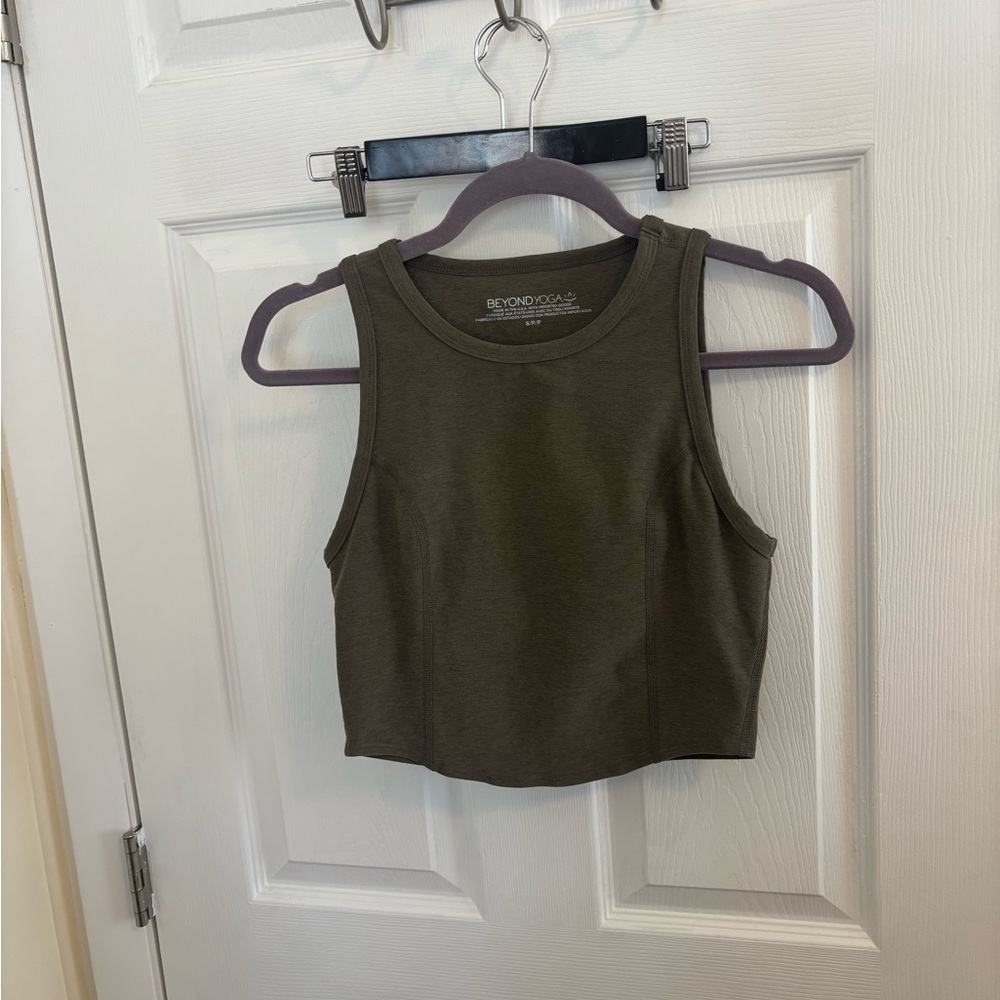 Beyond Yoga Dark Olive Crop Top and Pocket Legging Set